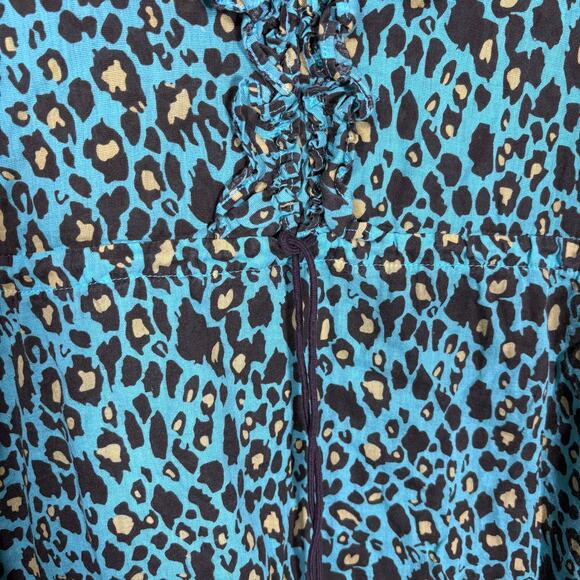 Mud Pie Bag Lady Turquoise Leopard Print 100% Linen Resort Dress - Size Small - Picture 5 of 7